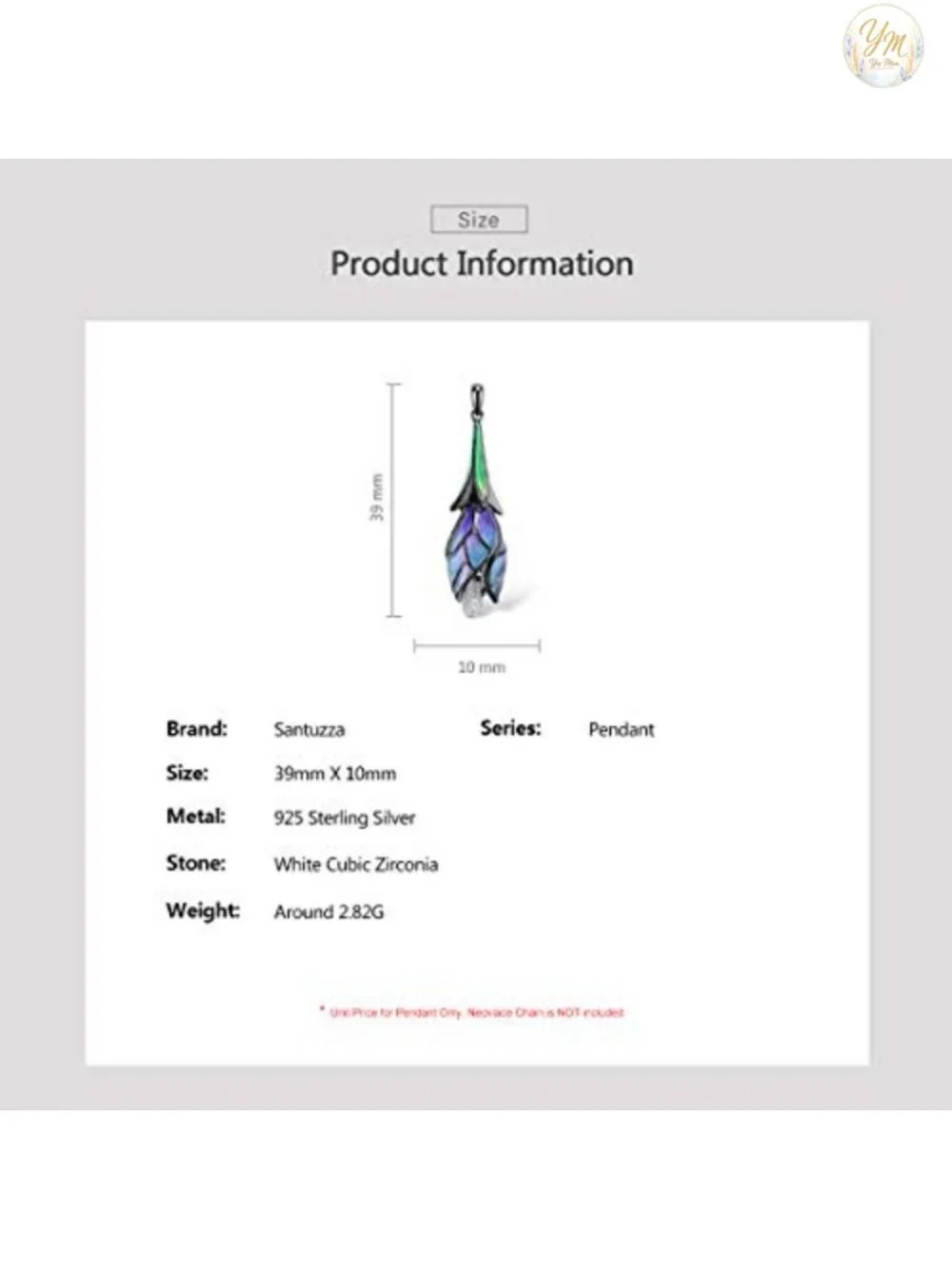 925 Sterling Silver Handmade Enamel Tulip Flower Pendant with Cubic Zirconia